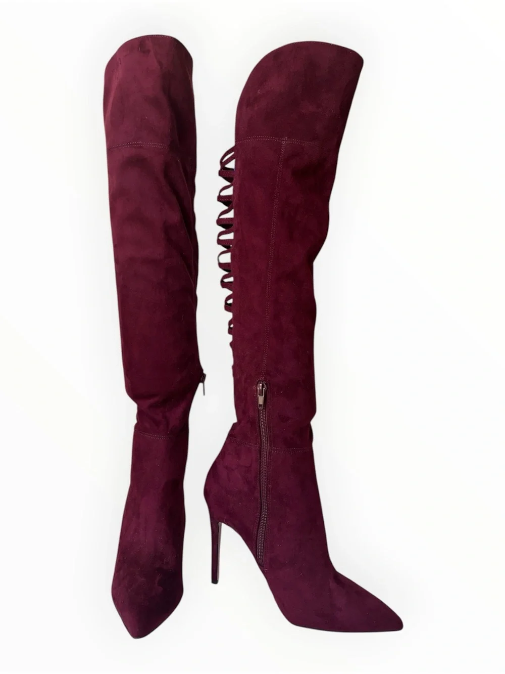 BOLD Aldo Burgundy Over-the-Knee Lace-Up Suede Stiletto Boots | Size 7.5